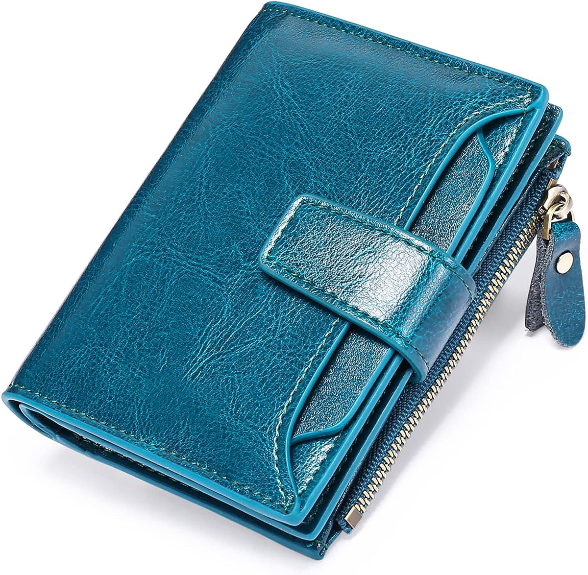 Cartera compacta de piel auténtica con múltiples bolsillos