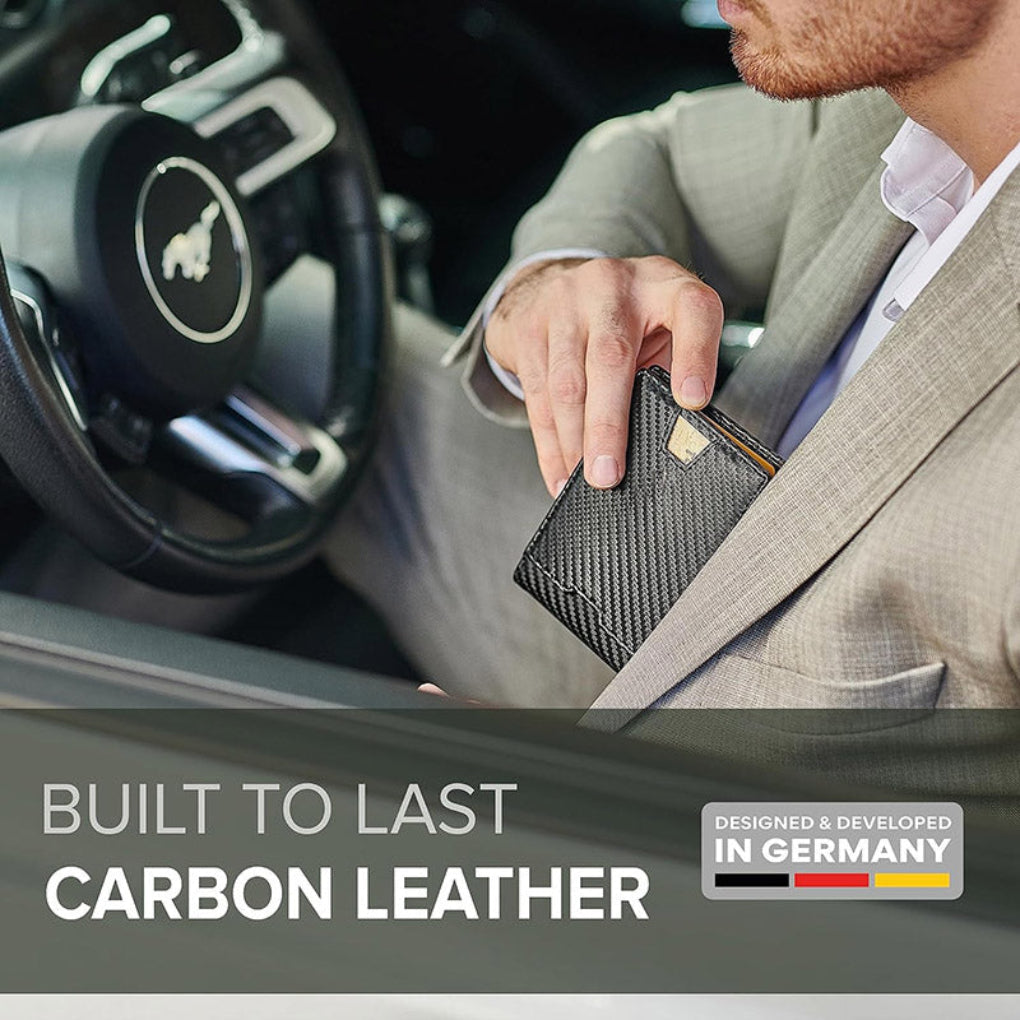 Cartera para hombre de fibra de carbono con pinza para billetes