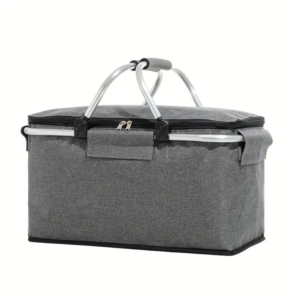 Cesta de Picnic Plegable de 18 L - Tela Oxford Impermeable - Estructura de Aluminio - Negro, Gris y Azul