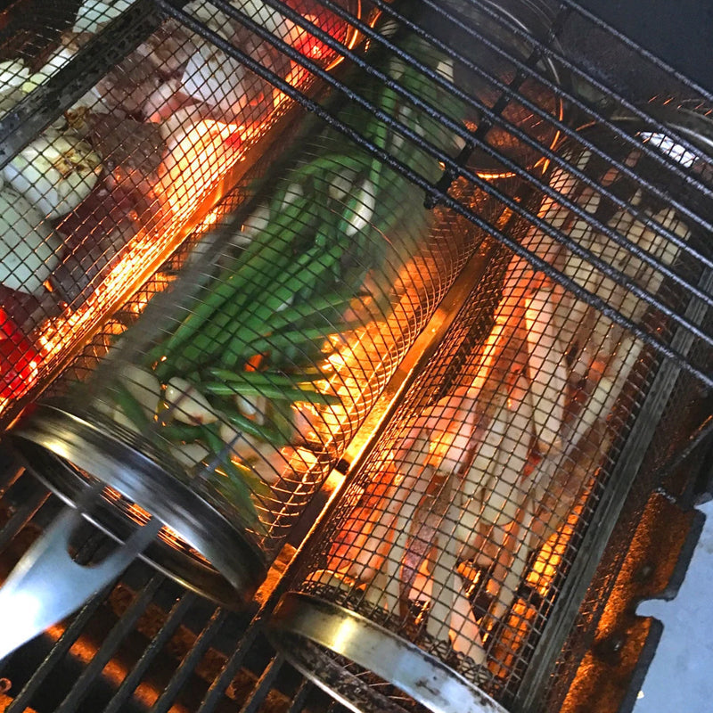 Cesta para barbacoa de acero inoxidable - Giratoria a 360° para una cocción uniforme