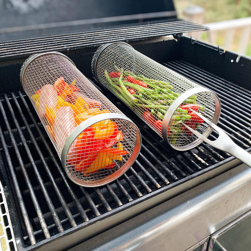 Cesta para barbacoa de acero inoxidable - Giratoria a 360° para una cocción uniforme