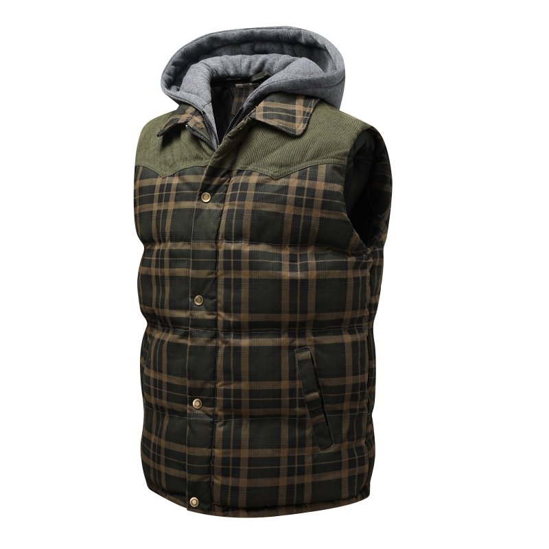 Chaleco Acolchado para Hombre con Capucha y Diseño a Cuadros
