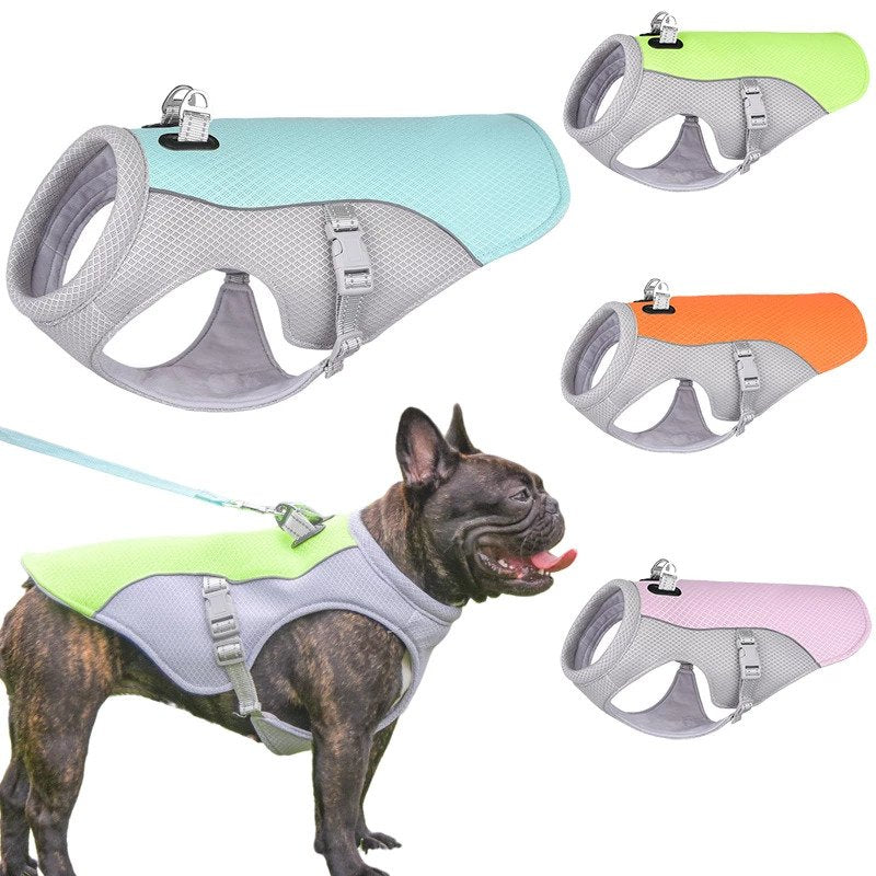 Chaleco de refrigeración de verano para bulldog francés, resistente al calor, transpirable y con protección solar
