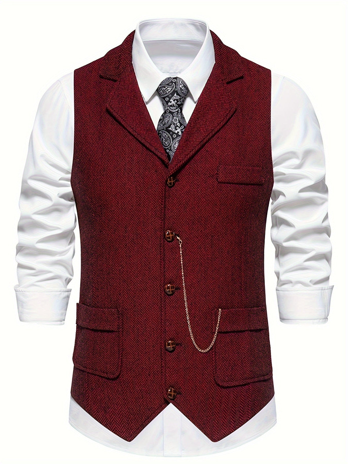 Chaleco de vestir retro para hombre con estampado de espiga y solapa con muesca