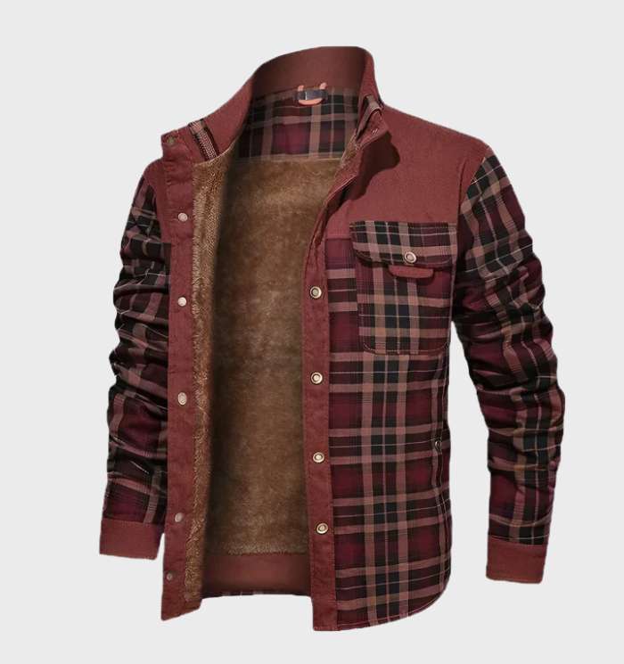 Chaqueta a cuadros de invierno cálida con forro para hombre