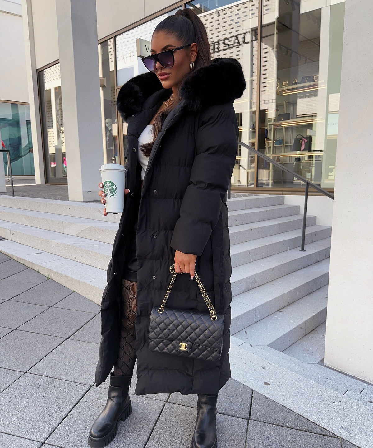 Chaqueta acolchada de invierno para mujer con cinturón