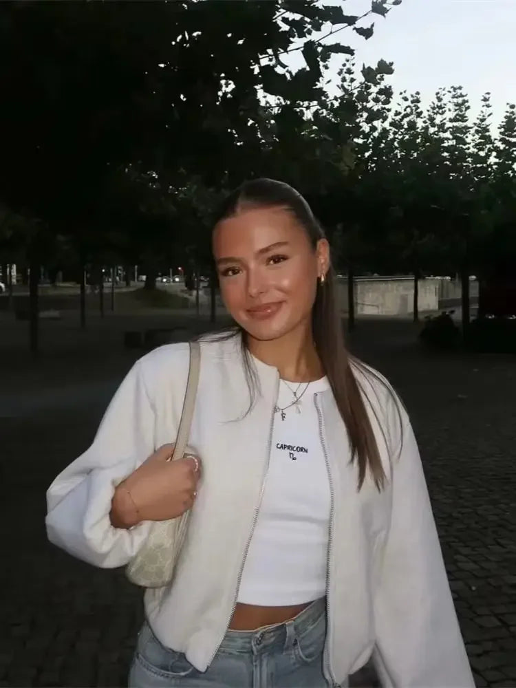 Chaqueta bomber casual de corte holgado para mujer