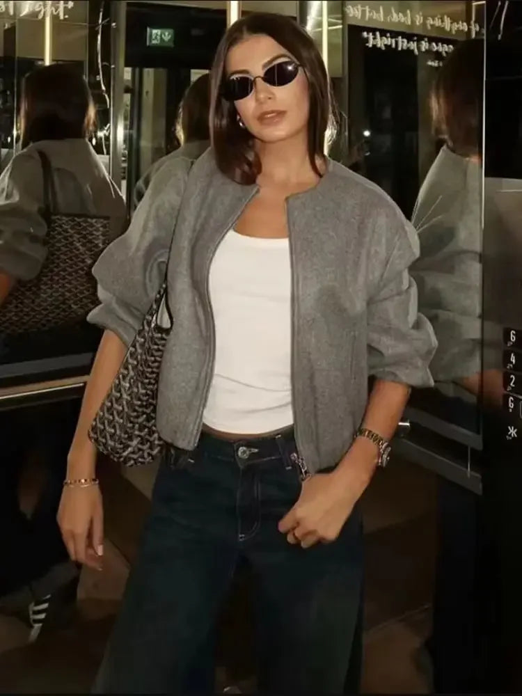 Chaqueta bomber casual de corte holgado para mujer