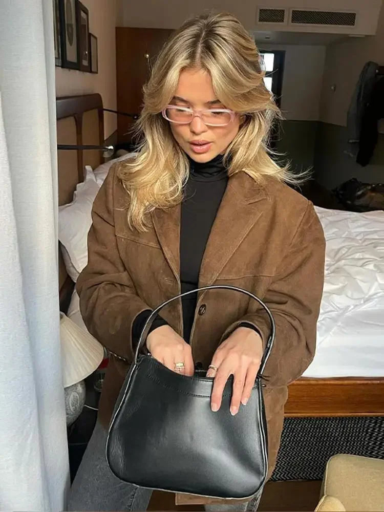 Chaqueta clásica para mujer con botones, cuello y manga larga