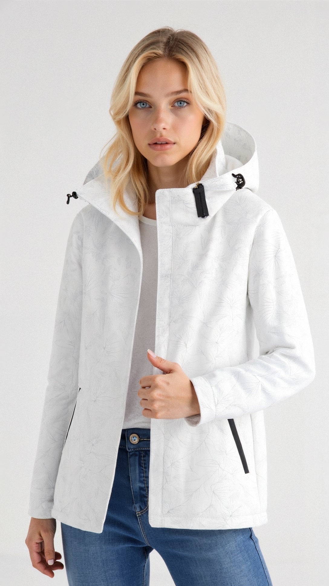 Chaqueta con capucha y cremallera para mujer con estampado floral