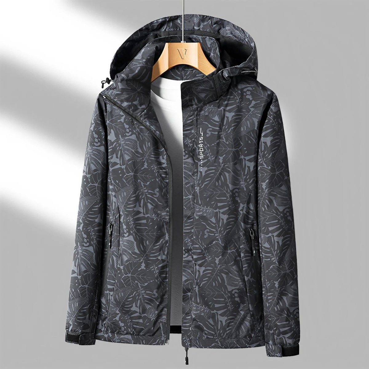 Chaqueta con capucha y cremallera para mujer con estampado floral