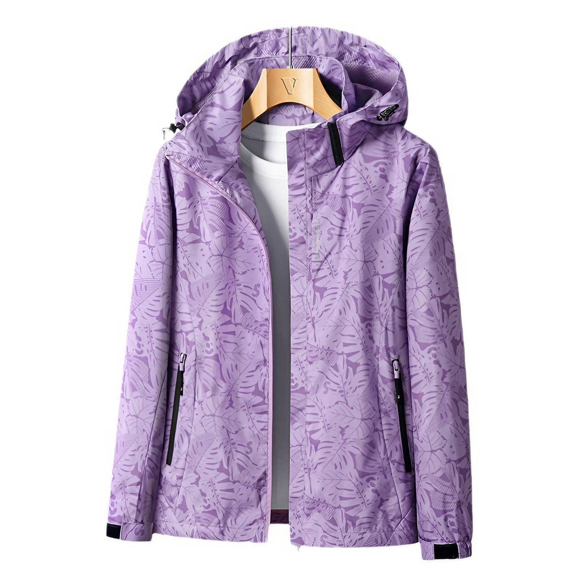 Chaqueta con capucha y cremallera para mujer con estampado floral