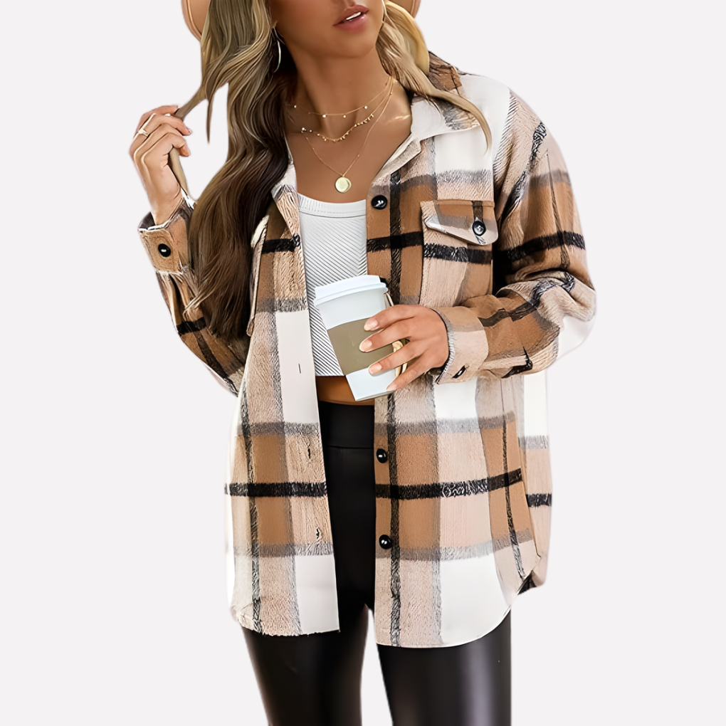 Chaqueta de camisa a cuadros para mujer