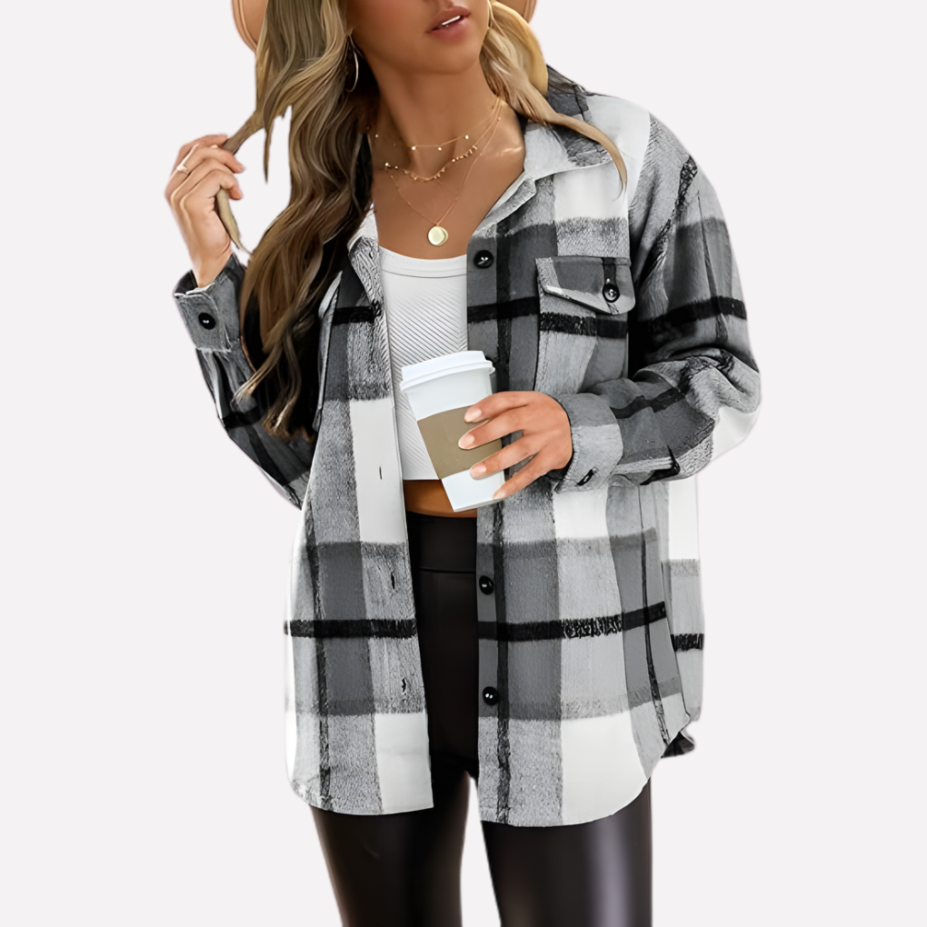 Chaqueta de camisa a cuadros para mujer