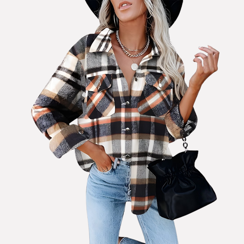 Chaqueta de camisa a cuadros para mujer