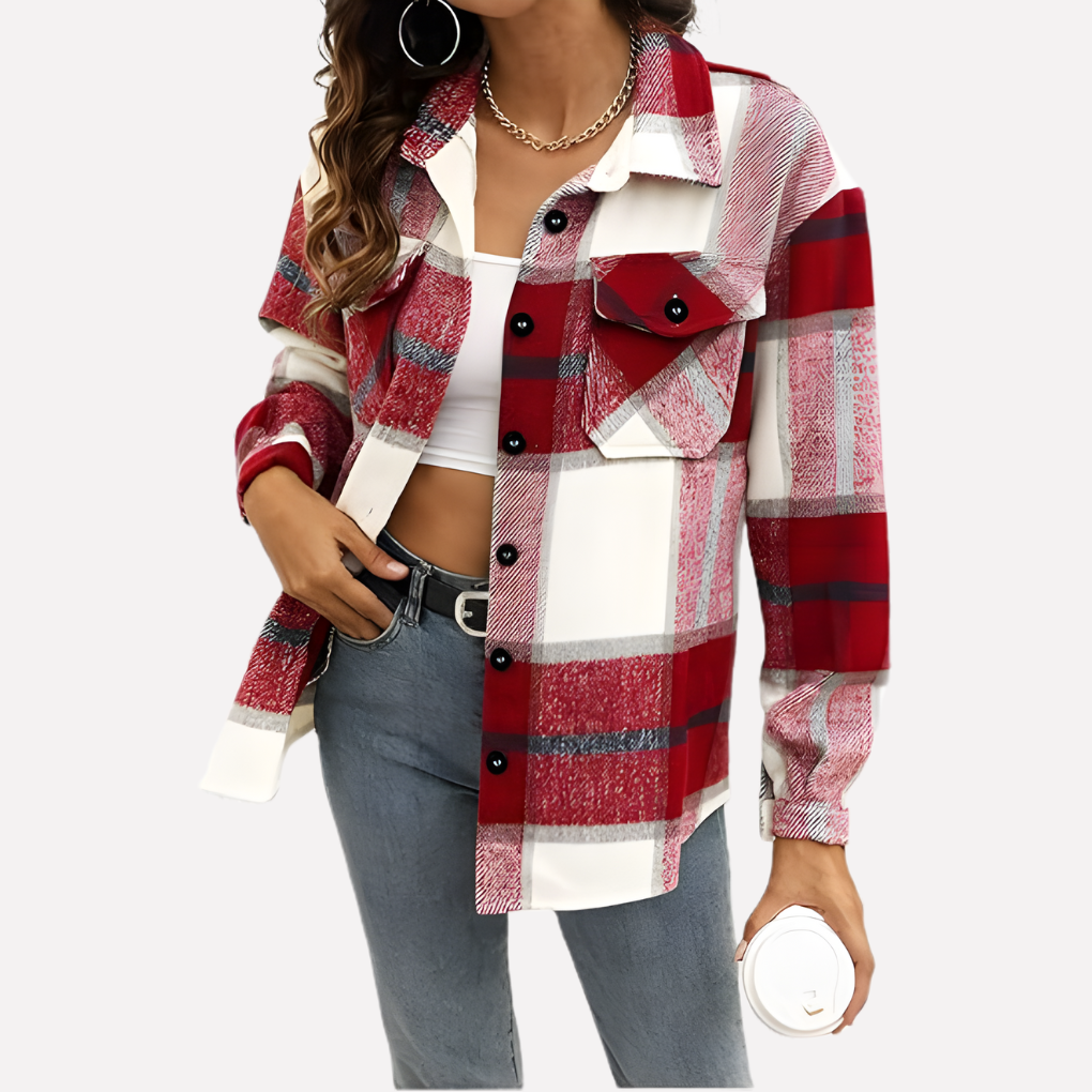 Chaqueta de camisa a cuadros para mujer
