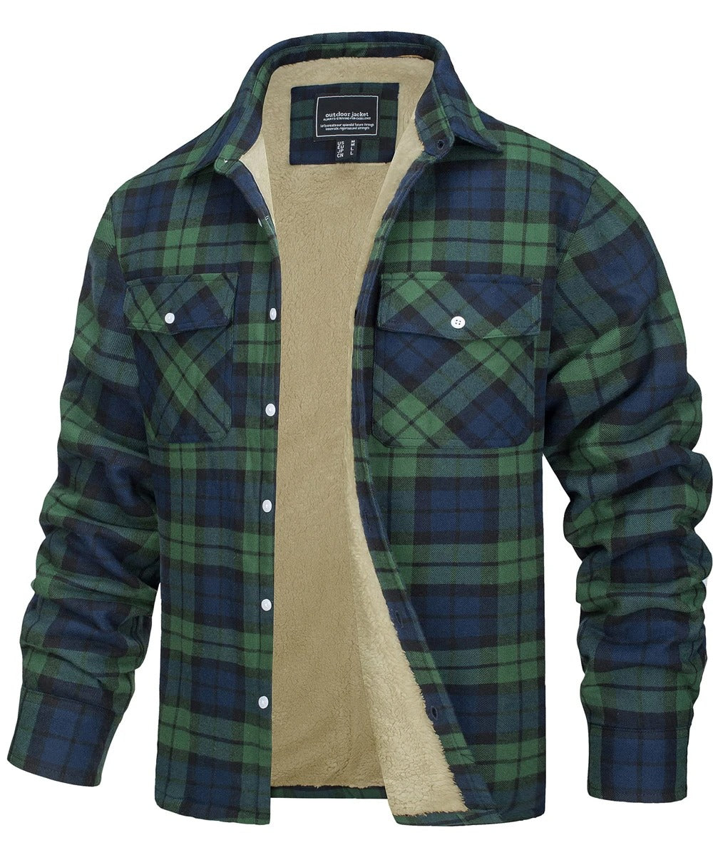 Chaqueta de franela a cuadros para hombre estilo algodón