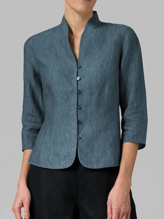 Chaqueta de mujer con botones frontales, manga 3/4 y cuello mao