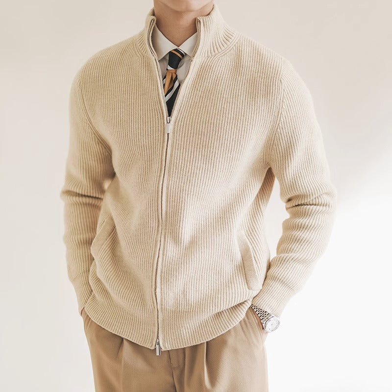 Chaqueta de punto acanalada con cremallera completa para hombre