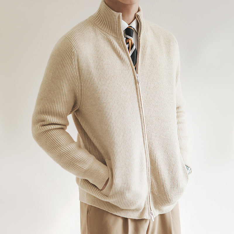 Chaqueta de punto acanalada con cremallera completa para hombre