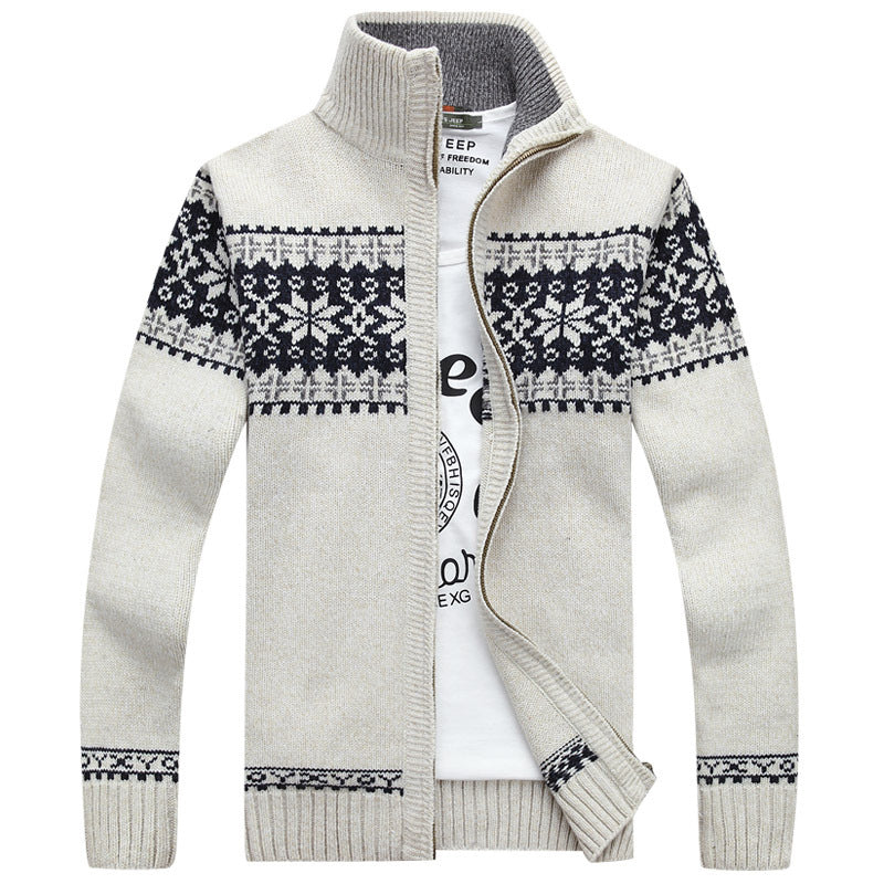 Chaqueta de Punto Noruego para Hombre con Cremallera, Cuello Alto y Estampado