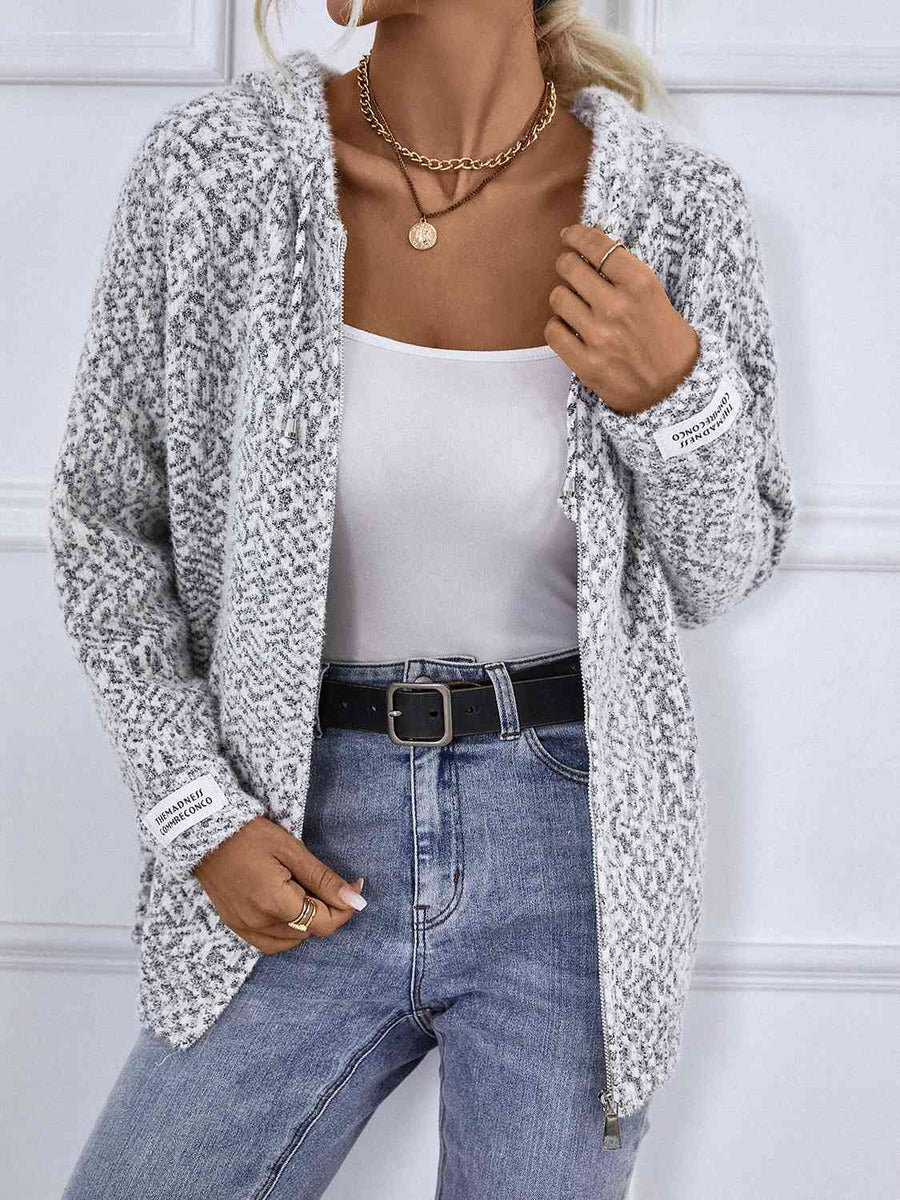 Chaqueta de punto para mujer con capucha y bolsillos delanteros