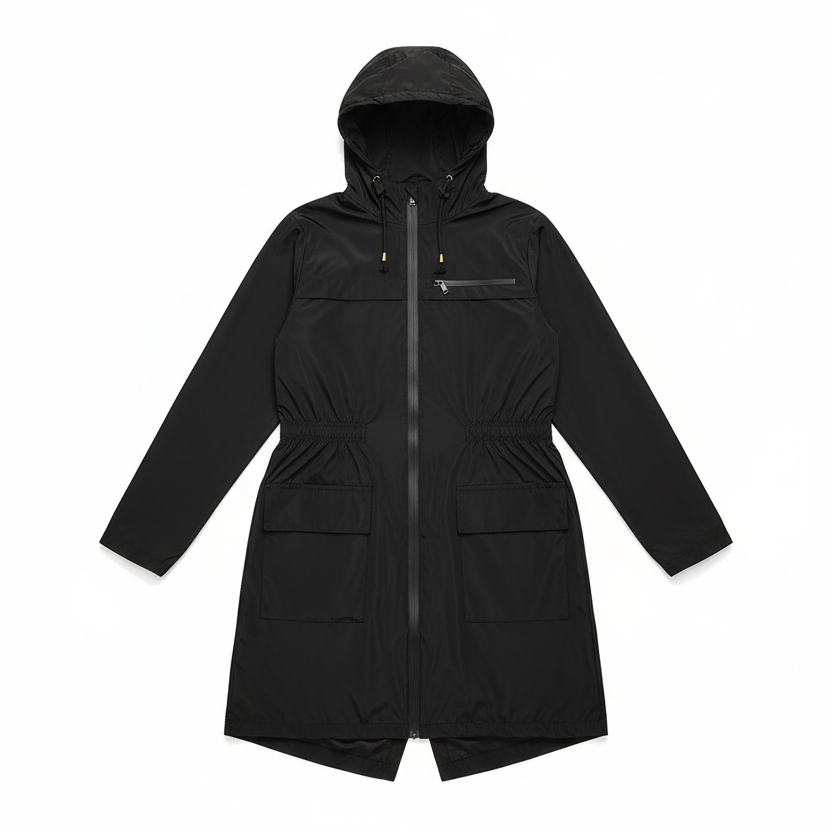 Chaqueta impermeable larga para mujer con capucha: resistente a la intemperie y funcional