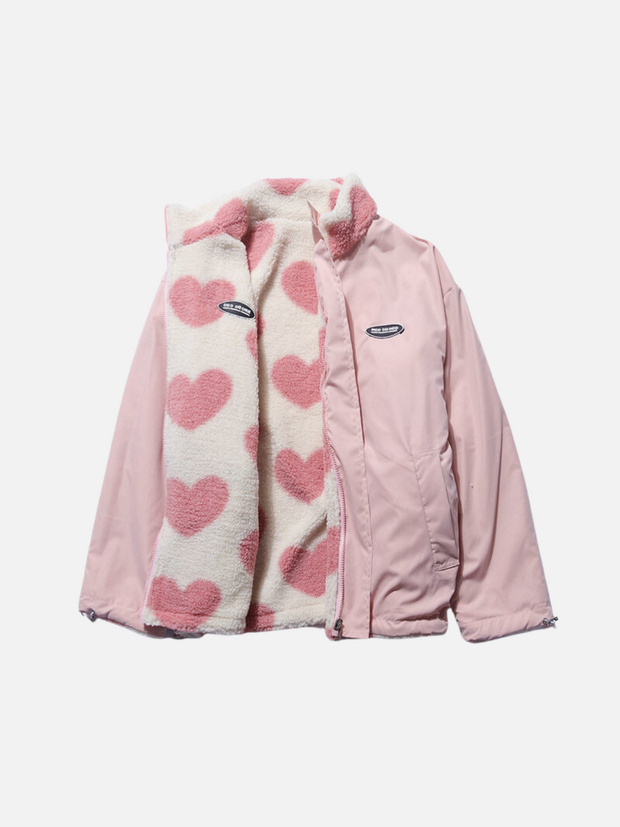 Chaqueta reversible con estampado de corazones