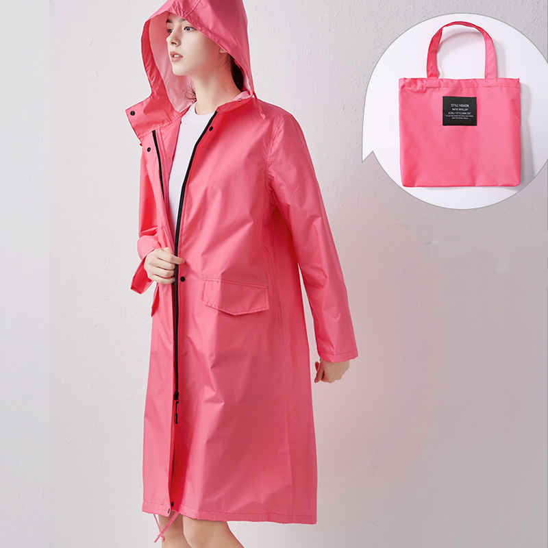 Chubasquero largo e impermeable con capucha para mujer
