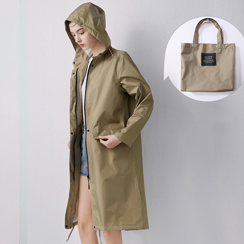 Chubasquero largo e impermeable con capucha para mujer