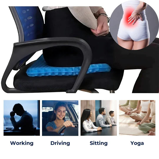 Cojín de asiento ergonómico de gel – Alivia el dolor de cóccix y zona lumbar