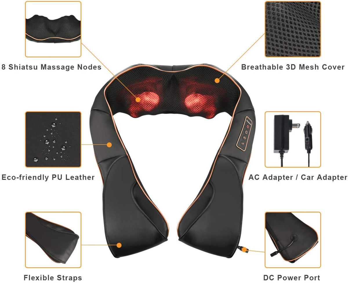 Cojín masajeador Shiatsu con calor para cuello, hombros y espalda (V2)