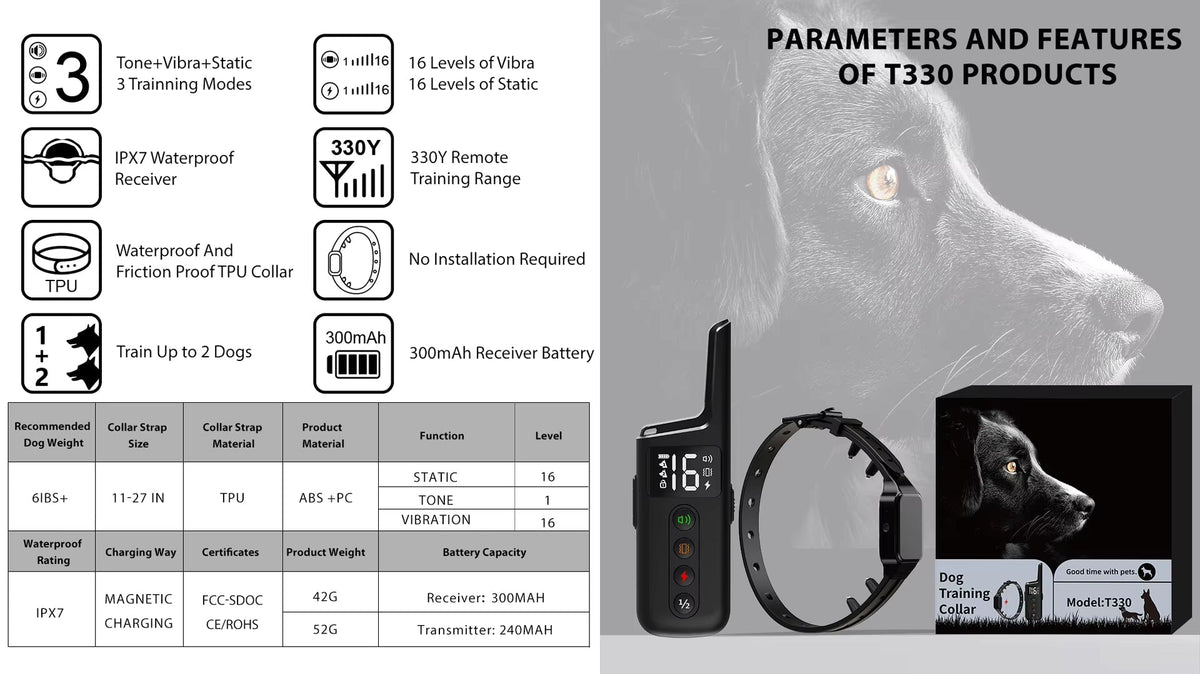 Collar de adiestramiento eléctrico para perros – Control remoto de 500 m, impermeable IPX7, modos de descarga, vibración y sonido