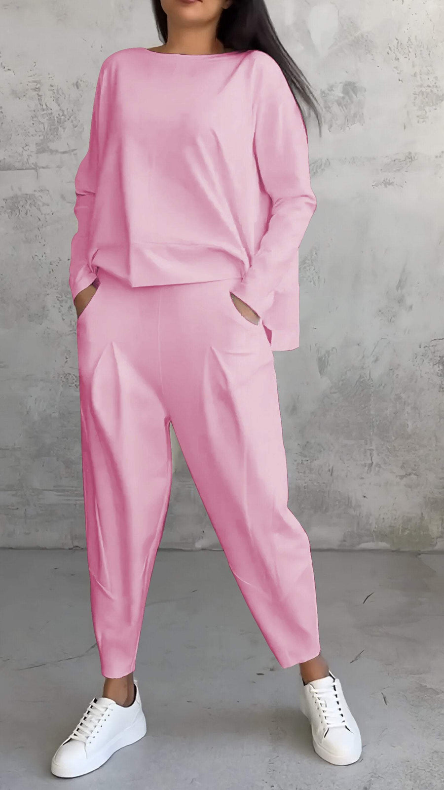 Conjunto casual de verano para mujer con jersey holgado y pantalón entallado