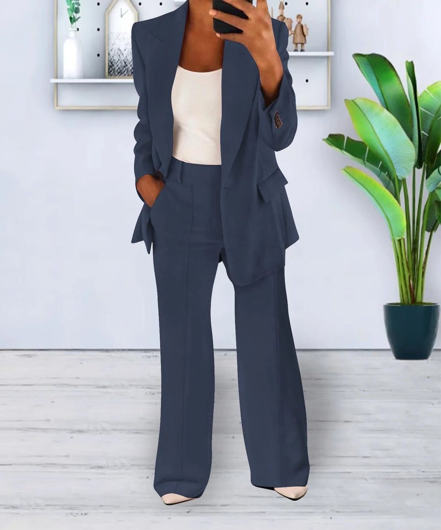 Conjunto casual para mujer de blazer moderno de poliéster y pantalón ancho
