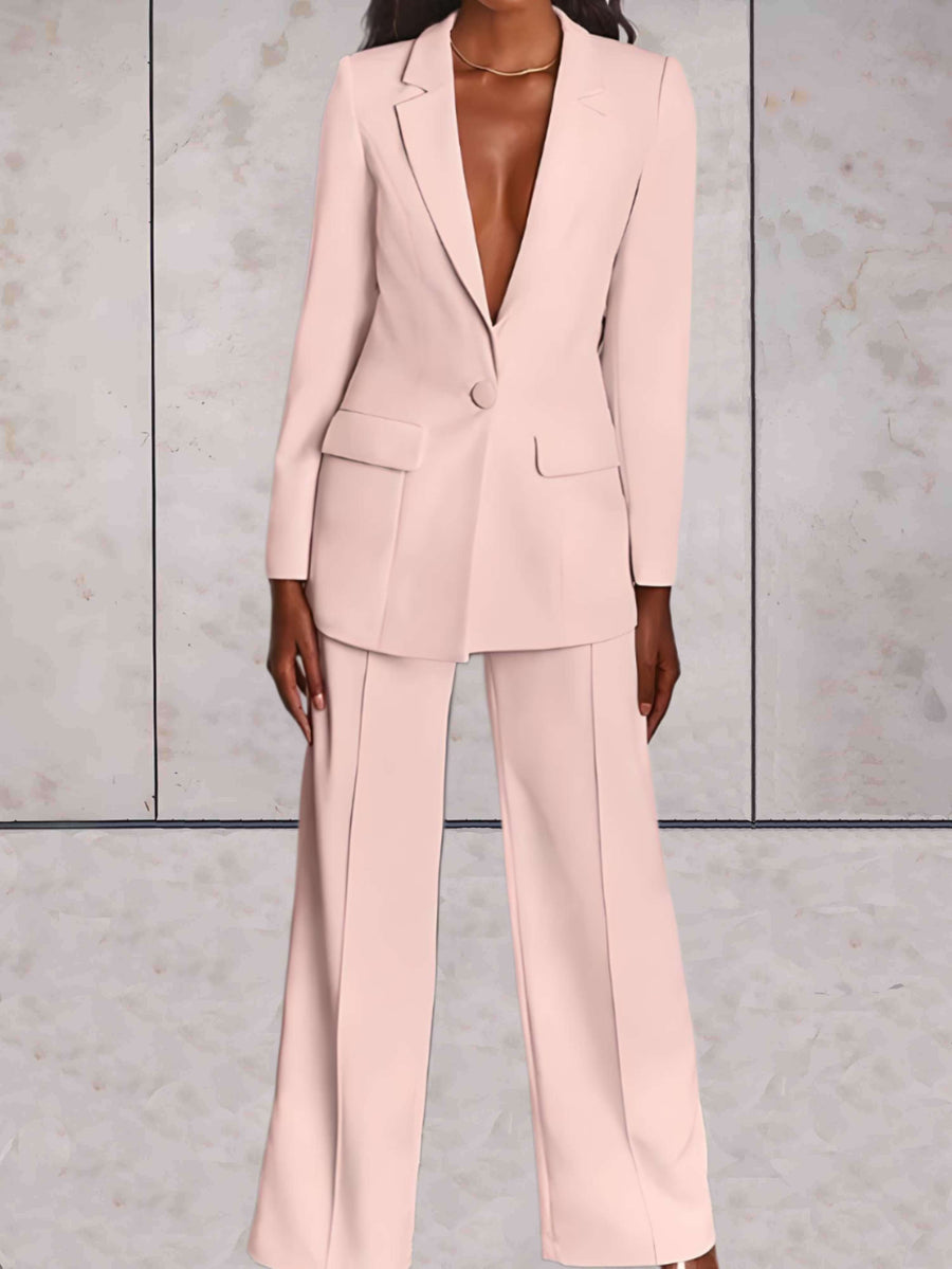 Conjunto de 2 piezas para mujer con blazer formal de negocios y pantalón de pata ancha