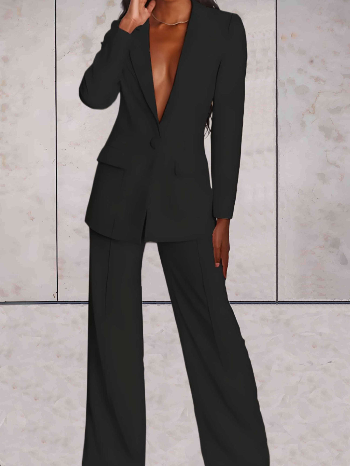 Conjunto de 2 piezas para mujer con blazer formal de negocios y pantalón de pata ancha