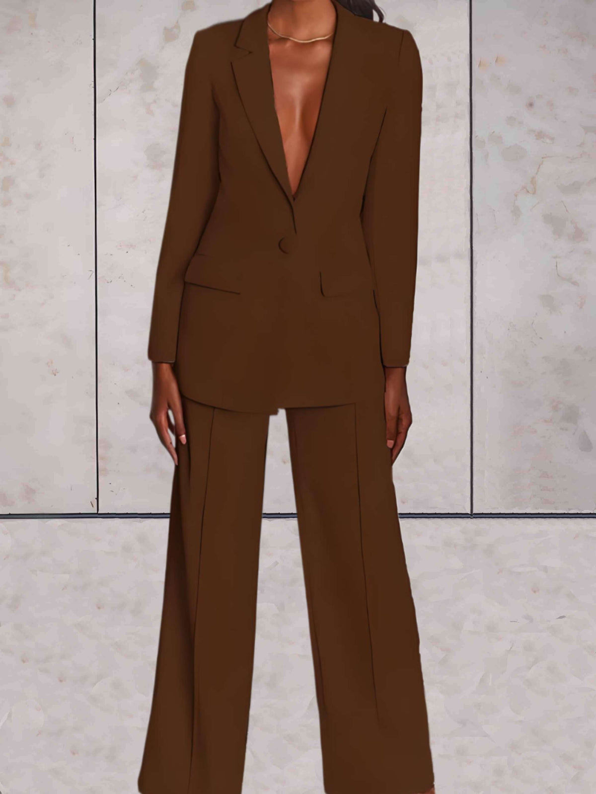 Conjunto de 2 piezas para mujer con chaqueta formal de negocios y pantalón de pernera ancha