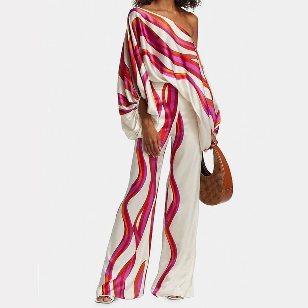 Conjunto de dos piezas para mujer con hombros descubiertos