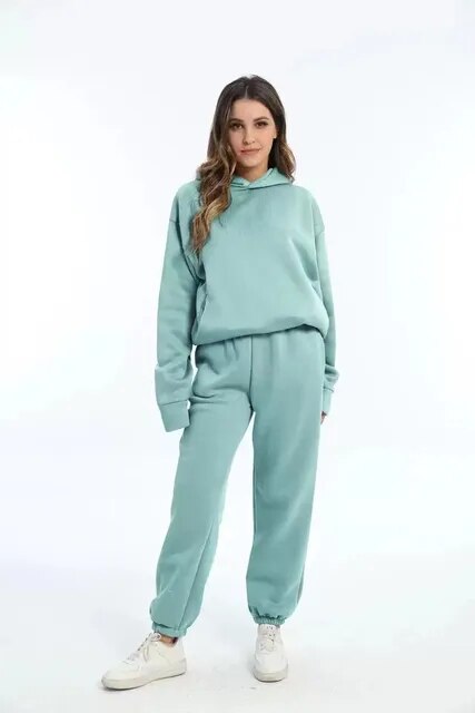 Conjunto de loungewear para mujer de corte holgado con sudadera con capucha y pantalón de chándal
