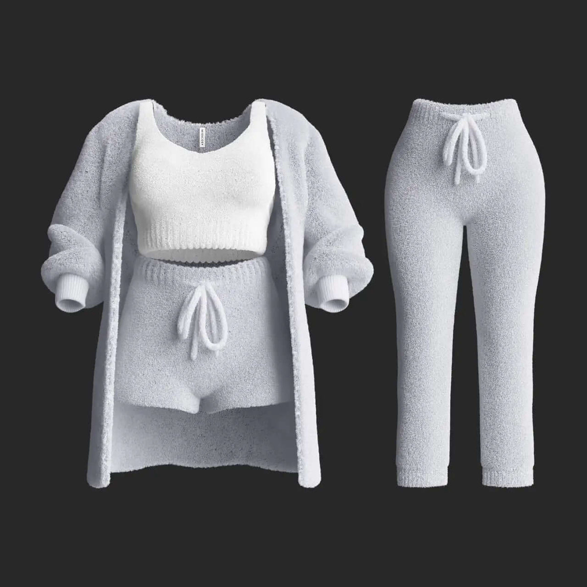 Conjunto de ropa de estar en casa de punto de peluche de 4 piezas para mujer