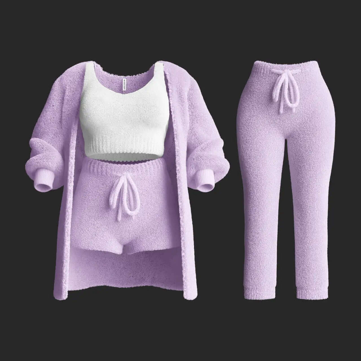 Conjunto de ropa de estar en casa de punto de peluche de 4 piezas para mujer