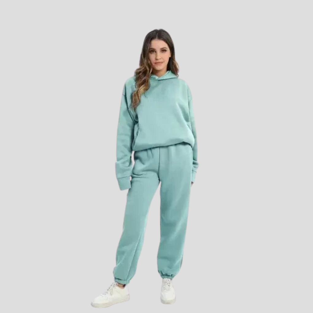 Conjunto de sudadera con capucha y pantalón de chándal para mujer – Ropa de estar por casa de invierno en corte holgado