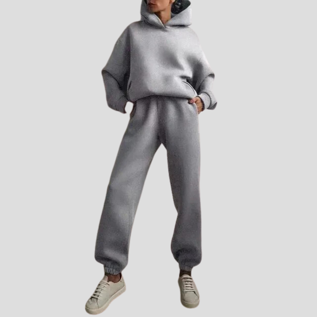 Conjunto de sudadera con capucha y pantalón de chándal para mujer – Ropa de estar por casa de invierno en corte holgado
