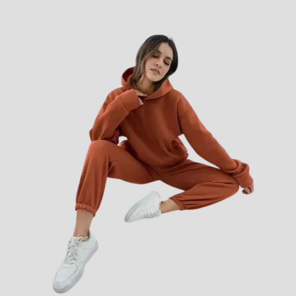 Conjunto de sudadera con capucha y pantalón de chándal para mujer – Ropa de estar por casa de invierno en corte holgado