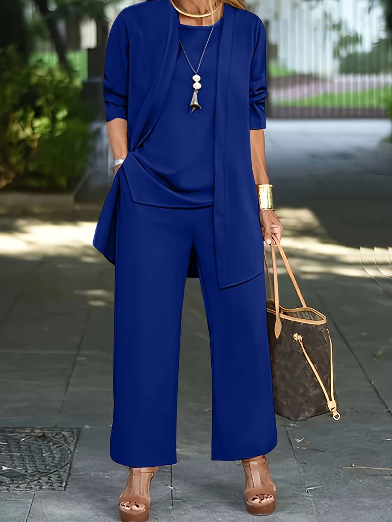 Conjunto de tres piezas para mujer con pantalones de diseño cómodo