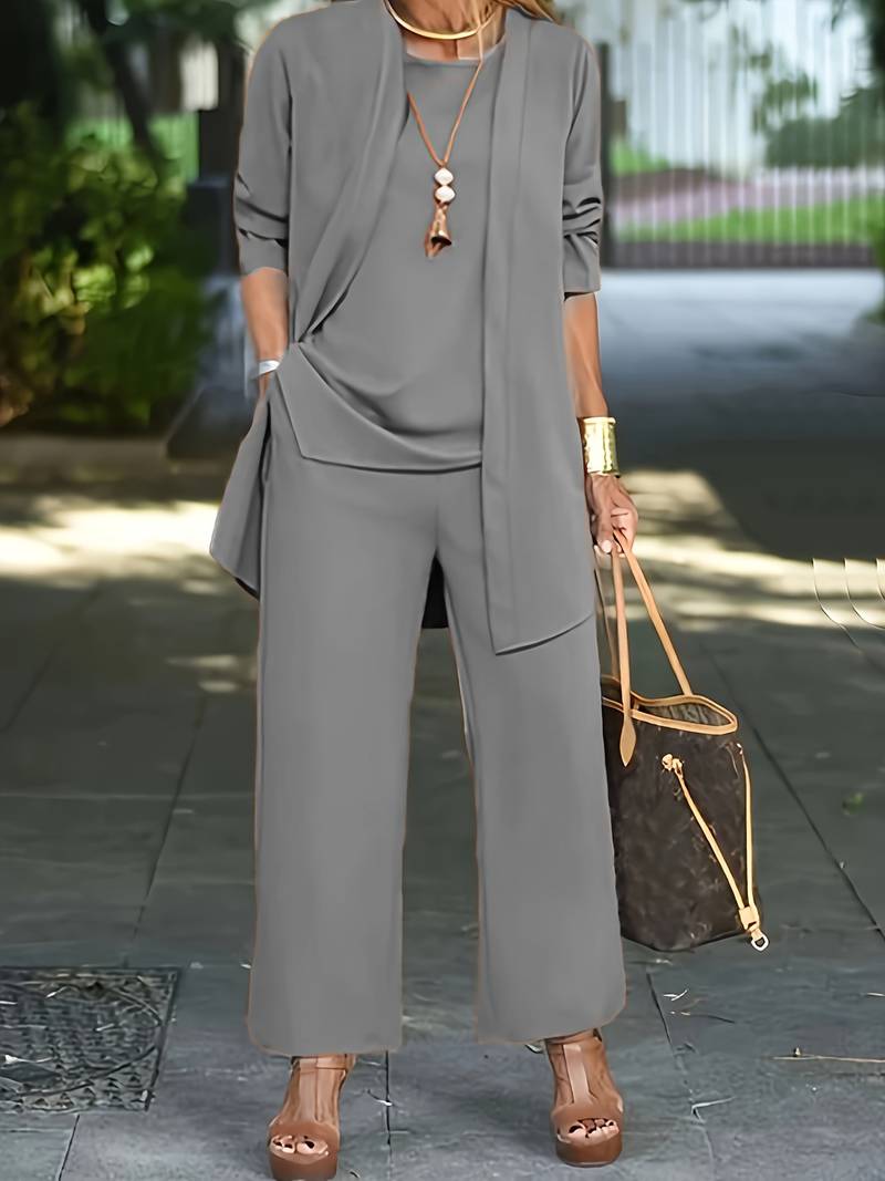 Conjunto de tres piezas para mujer con pantalones de diseño cómodo