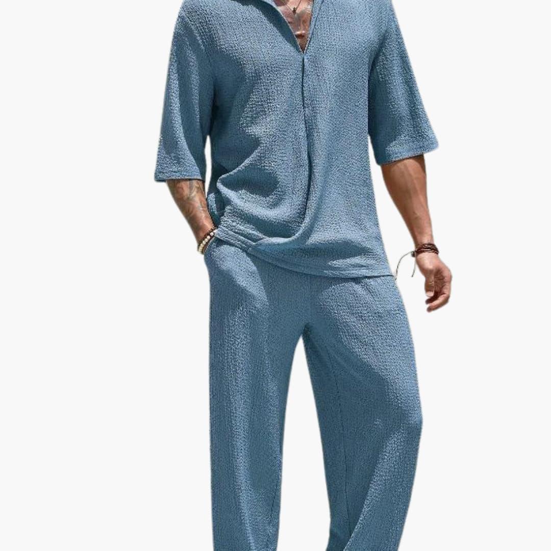 Conjunto de verano para hombre con camisa de manga corta y pantalón con cintura elástica
