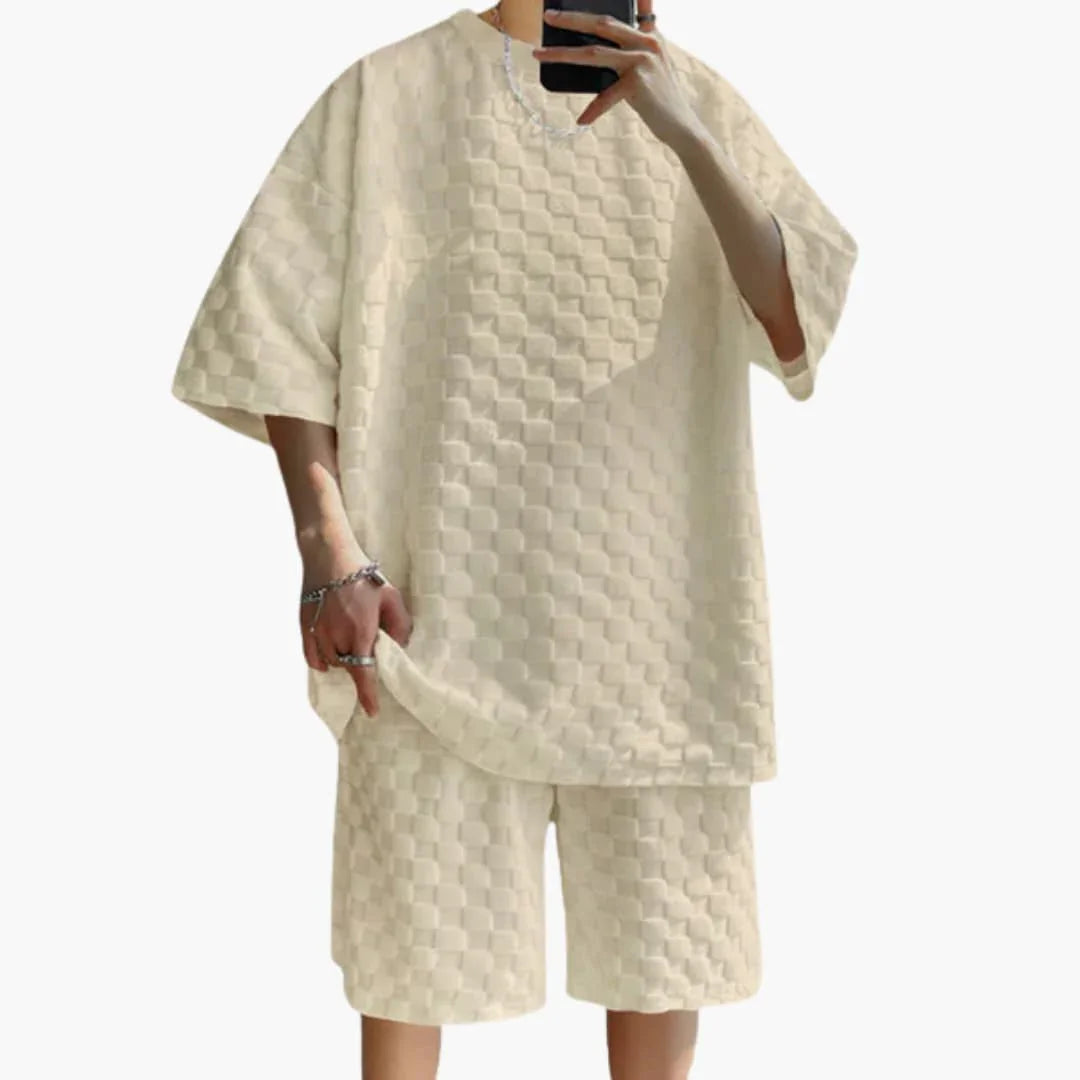Conjunto de verano para hombre de dos piezas con camiseta de Jacquard y pantalones cortos
