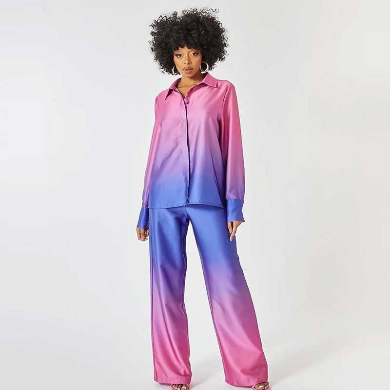 Conjunto Elegante con Mangas Abullonadas y Pantalón Recto